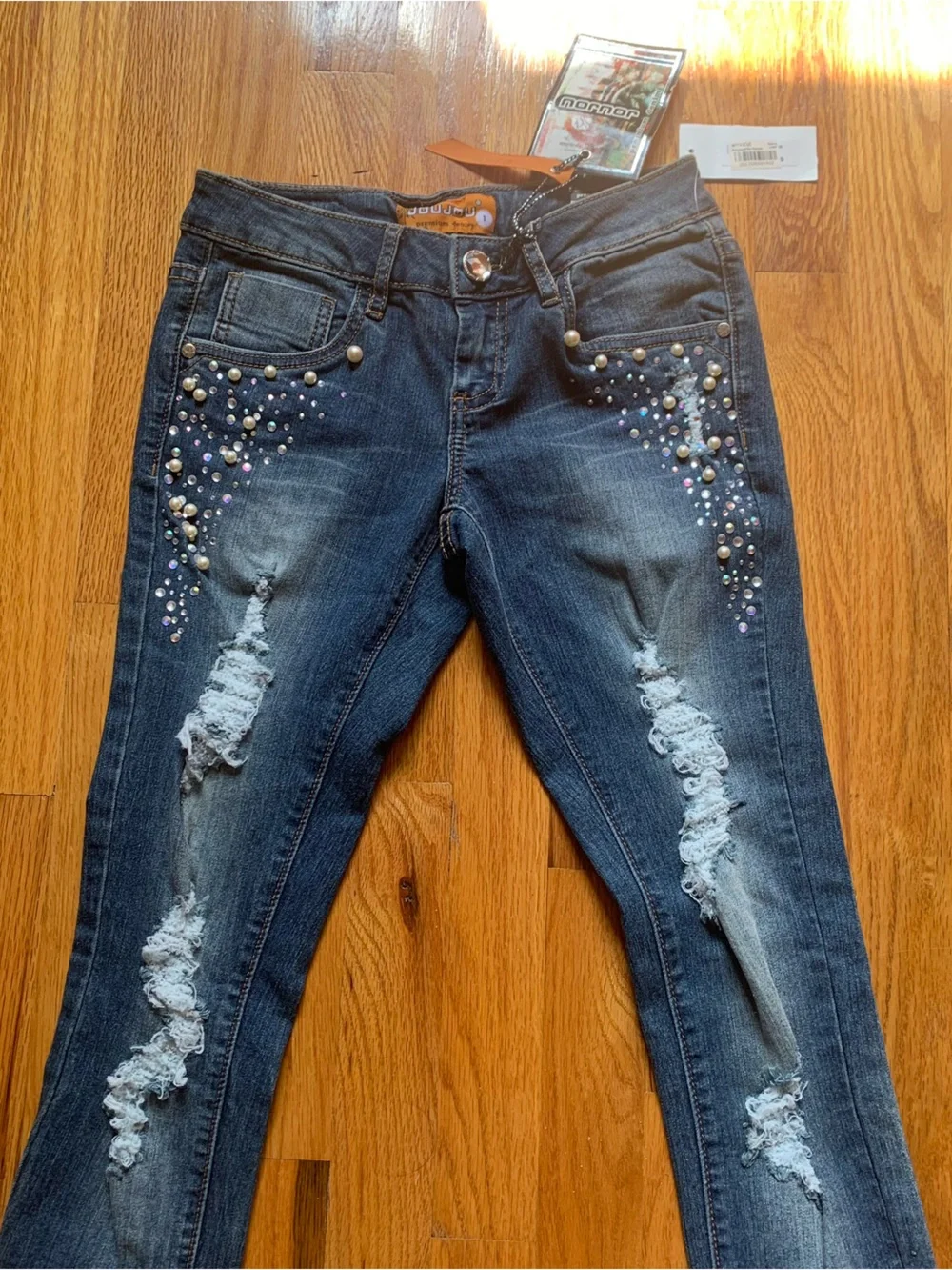 Vintage Y2K JouJou Skinny distressed Jeans with rhinestones size 1